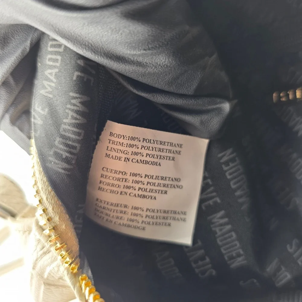 Steve‎ Madden Monogram Embossed Mini Backpack Chain Detail Cream